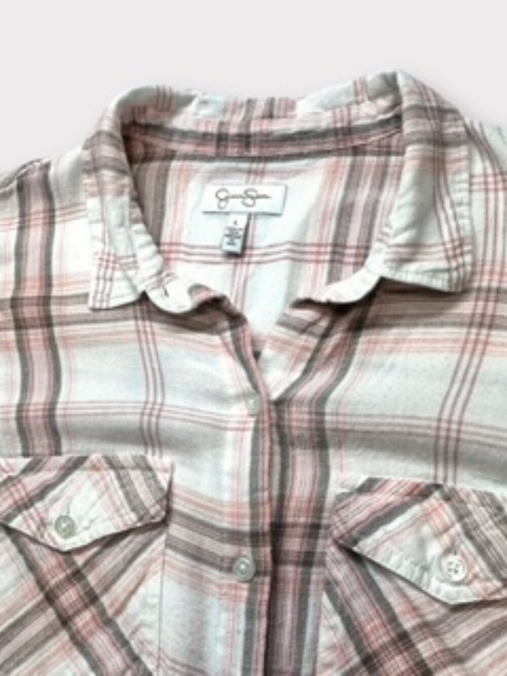 Jessica Simpson Womens Plaid Button-Up Shirt Long Sleeve Pink Multicolor Size L - Picture 7 of 15